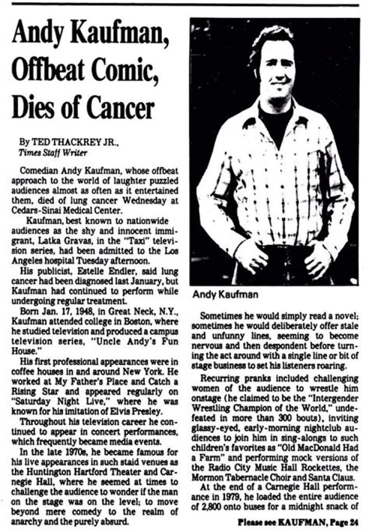Andy Kaufman Obituary, What was Andy Kaufman Cause of Death?