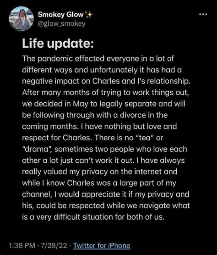 Why Did YouTuber Smokey Glow And Her Husband Charles Tobias Get Divorced?